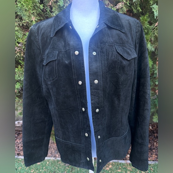 100% Leather Suede Vintage Y2K Valerie Stevens Black Western Jacket Petite - Picture 2 of 8